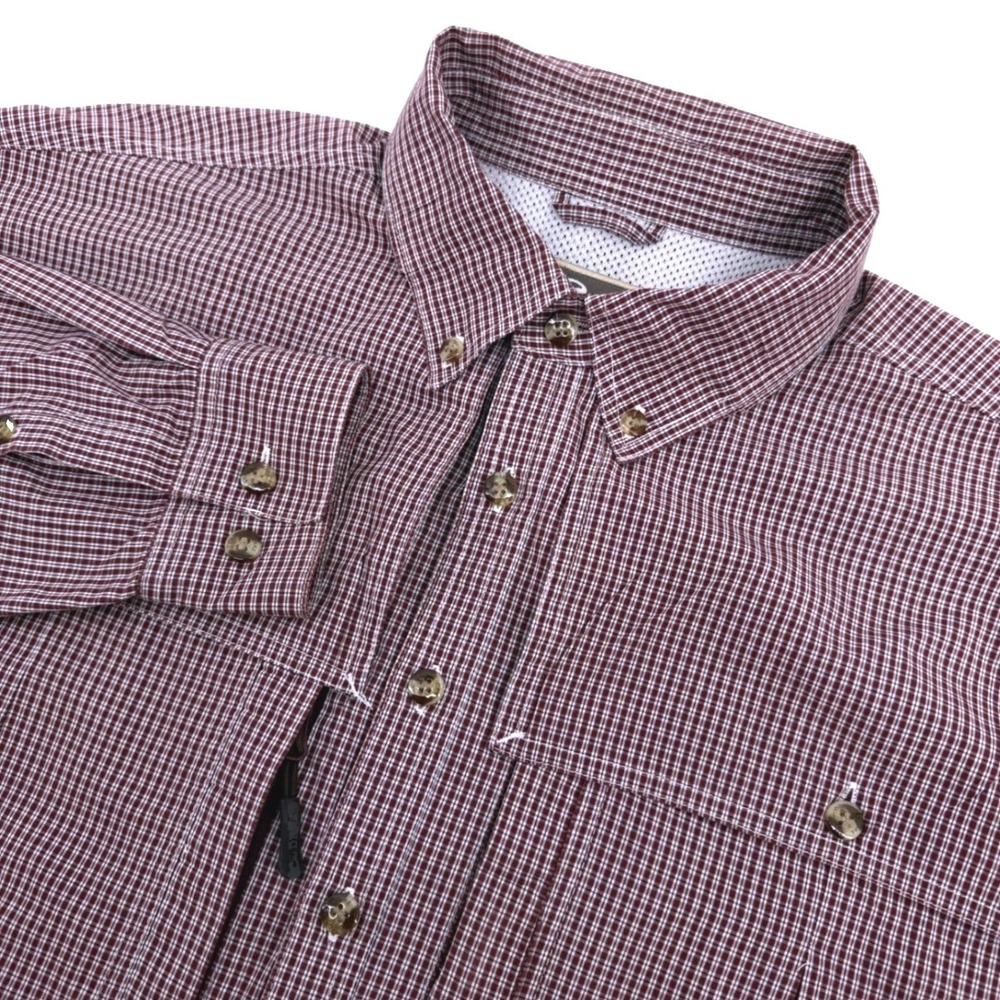 Drake Waterfowl Fishing Shirt Mens M Maroon Check Ventent Pockets‎ Long Sleeve